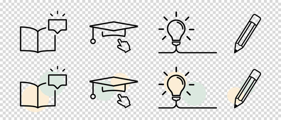Learning Education Icon Set - Different Vector Illustrations Isolated On Transparent Background