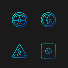Set line Voltmeter, High voltage, Electric and No lightning. Gradient color icons. Vector