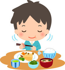 よく噛んで食事をする男性