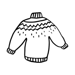 Doodle warm knitted sweater. Vector illustration