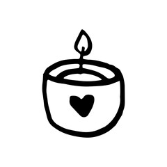 Doodle candle in a glass. Vector illustration