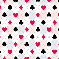 Argyle checked pattern with card suits - Vector