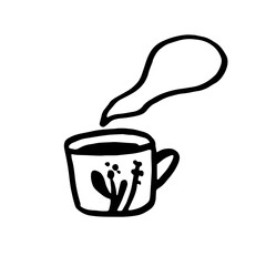 Hand-drawn teacup with hot tea. Vector illustration