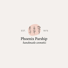 Hand Drawn Botanical Logo with Wild Flower and Leaves. Logo for spa and beauty salon, boutique, organic shop, wedding, floral designer, interior, photography, cosmetic. Floral element
