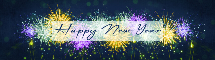 HAPPY NEW YEAR - New Year's Eve, Silvester 2023 holiday background banner panorama long greeting...