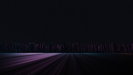 3d render of Cyber night city landscape concept. Light glowing on dark scene. Night life. Technology network for 5g. Beyond generation and futuristic of Sci-Fi Capital city and building scene.