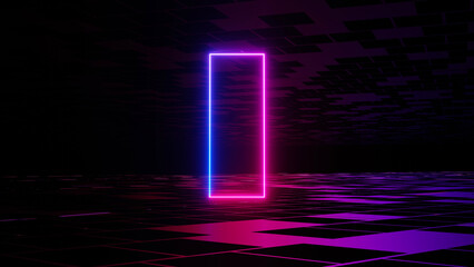 3d render of flash neon and light glowing on dark scene. Speed light moving lines.