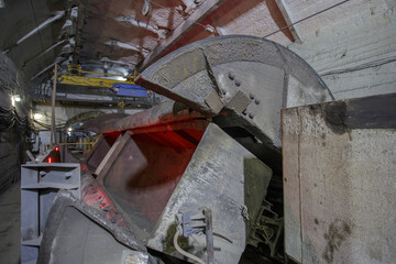 Rotary dumper of railway underground cars.