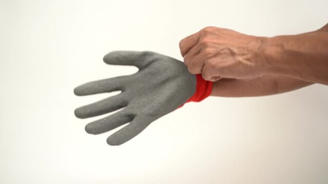 Man hands wearing glove