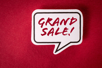 Grand sale. Speech bubble with text on red background