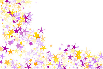 Violet and yellow stars simple vector illustration. Holiday background. Stars of different shapes.