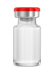 Injection vaccine in glass medical vial bottle isolated on white background