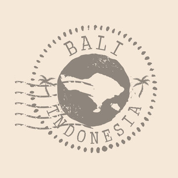 Stamp Postal of Bali. Map Silhouette rubber Seal.  Design Retro Travel. Seal of Map Bali grunge  for your design. Indonesia. EPS10