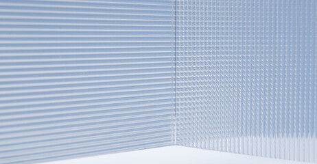 Stripe texture acrylic sheet. Clear linear prismatic panel, extruded linear ribs acrylic sheet. Abstract minimal graphic design resource.
Close up of clear transparent plexiglass. - obrazy, fototapety, plakaty