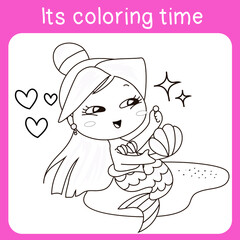 Coloring Mermaids activity. Coloring sheet for children. Vector illustrations.