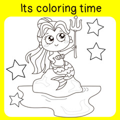 Coloring Mermaids activity. Coloring sheet for children. Vector illustrations.