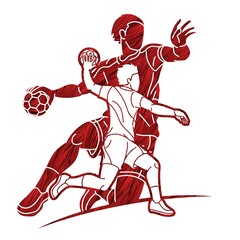 Group of Handball Sport Men Players Action Cartoon Graphic Vector