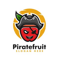 Vector Logo Illustration Pirate Apple Mascot Cartoon Logo.