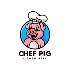 Vector Logo Illustration Chef Pig Mascot Cartoon Logo.
