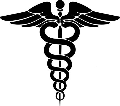 Medical Snake Caduceus Logo. Medical logo Vector Isolated on White Background. Black medical logo. Black hospital logo.