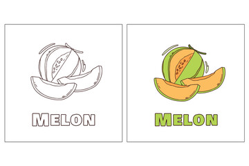 A for Melon Hand Drawn Coloring Page