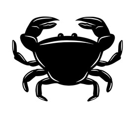 Crab logo icon, isolated emblem, graphic animal fish silhouette, flat black sticker.