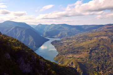 River Drina and national park Tara mountain landscape..