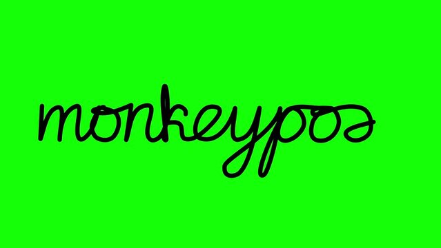 Self-drawing animation of hand-written text monkeypox isolated on green background. Viral disease concept, new pandemic outbreak intro title.
