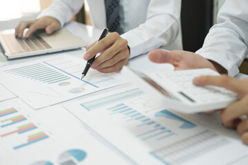 Businessman teamwork is thinking and analyse planing the strategy.