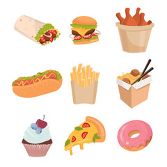 Fast food set flat illustration