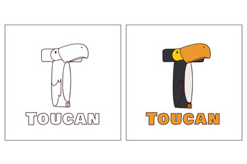 A for Toucan Hand Drawn Coloring Page