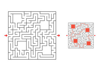 Square maze with answer. Game for kids. Puzzle for children. Labyrinth conundrum. Find the right path.