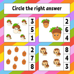 Circle the right answer. Education developing worksheet. Activity page with pictures. Game for children. Autumn theme. Color isolated vector illustration. Funny character. Cartoon style.