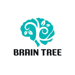 Brain logo forming tree silhouette, human mind, growth, innovation, thinking