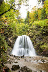 beautiful waterfall Josefstal in autumn, hiking destination Schliersee