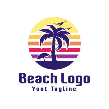 Summer beach logo design illustration template