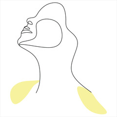 Continuous line, drawing of set faces and hairstyle, fashion concept, woman beauty minimalist, vector illustration . For t-shirt, slogan design print graphics style boho