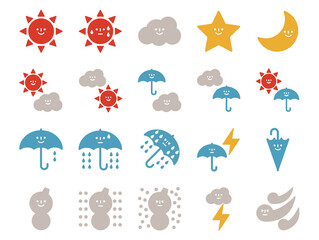 顔入り天気アイコンのセット_カラー