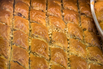 Pistachio baklava. Traditional Turkish Flavors. Close up