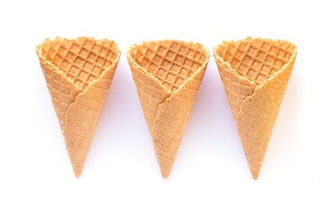 Empty wafer ice cream cone isolated on white background