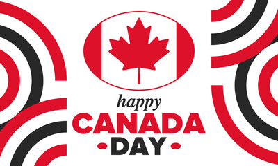 Happy Canada Day. National holiday, celebrated annual in July 1. Canadian flag. Maple leaf. Patriotic symbol and elements. Poster, card, banner and background. Vector illustration