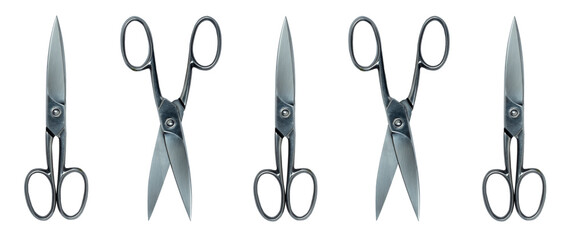 Topview of Set Metal Scissors on White Background