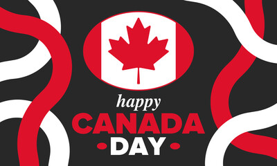 Happy Canada Day. National holiday, celebrated annual in July 1. Canadian flag. Maple leaf. Patriotic symbol and elements. Poster, card, banner and background. Vector illustration