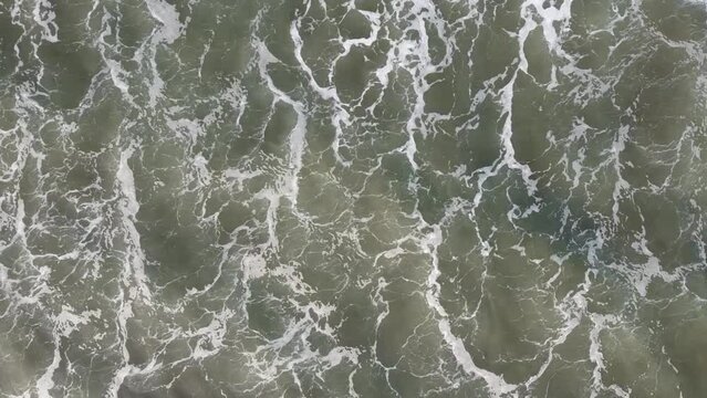 Top Down Aerial Shot of Ocean Waves in Cox's Bazar, Bangladesh