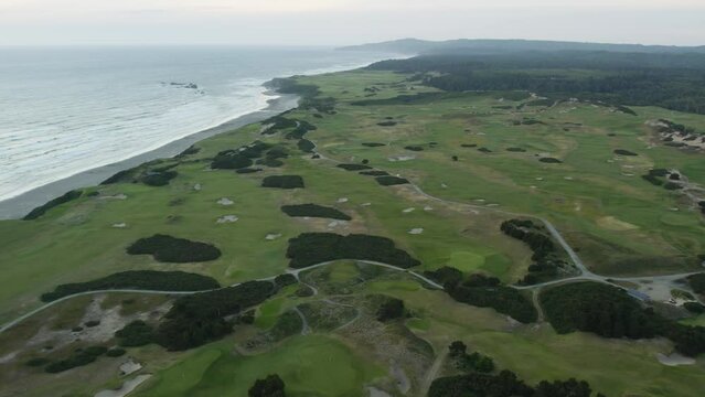 Scotland Links Style Golf Course on Coastline of Bandon, Oregon - Aerial
