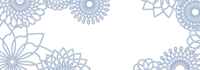 曲線で描いた花柄風のバナーデザインC1【白地／紺】 © en thanks