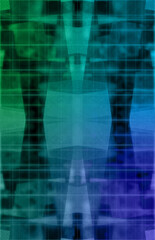 Abstract neon kaleidoscope pattern grid background image.