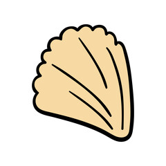 Cute doodle style shell. Symbol of summer vacation at sea. Find on the beach. Element for seasonal design. Print for stickers. Clipart for packaging design.