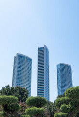 Fototapeta premium Skyscrapers in city Istanbul against blue sky