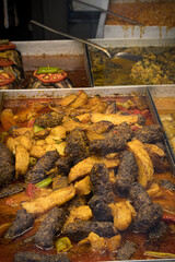 Traditional turkish food served in front of the restaurant